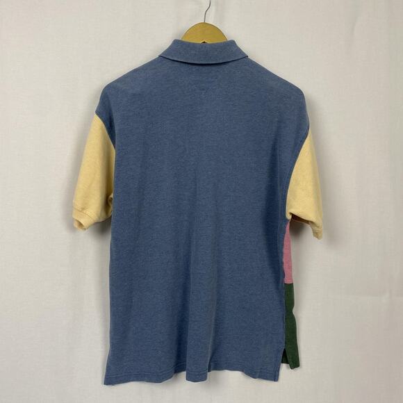 Vtg Tommy Hilfiger Polo Shirt Mens Medium Colorblock Striped Crest Logo Y2K 90s - Picture 4 of 8